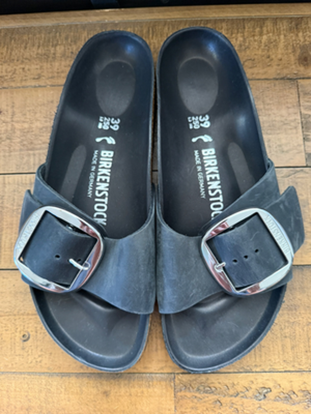 Birkenstock Madrid Big Buckle Sandals Women's Size 8 Black Nubuck Slide 39